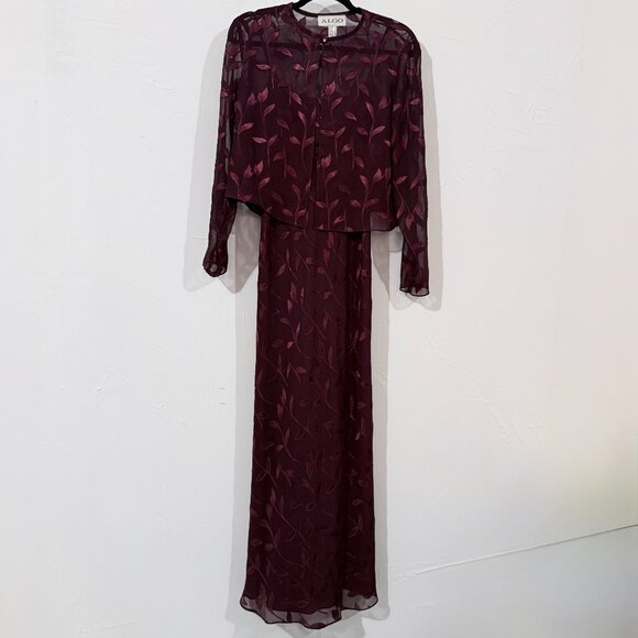 ALGO Vintage Burgundy Formal Dress with Sheer Jacket, Size 10, Mother of Bride - Picture 1 of 6
